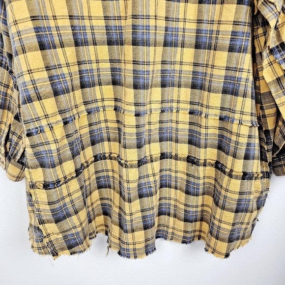 Easel Oversized Plaid Frayed Raw Edge Balloon Sleeve Dress - Picture 8 of 13